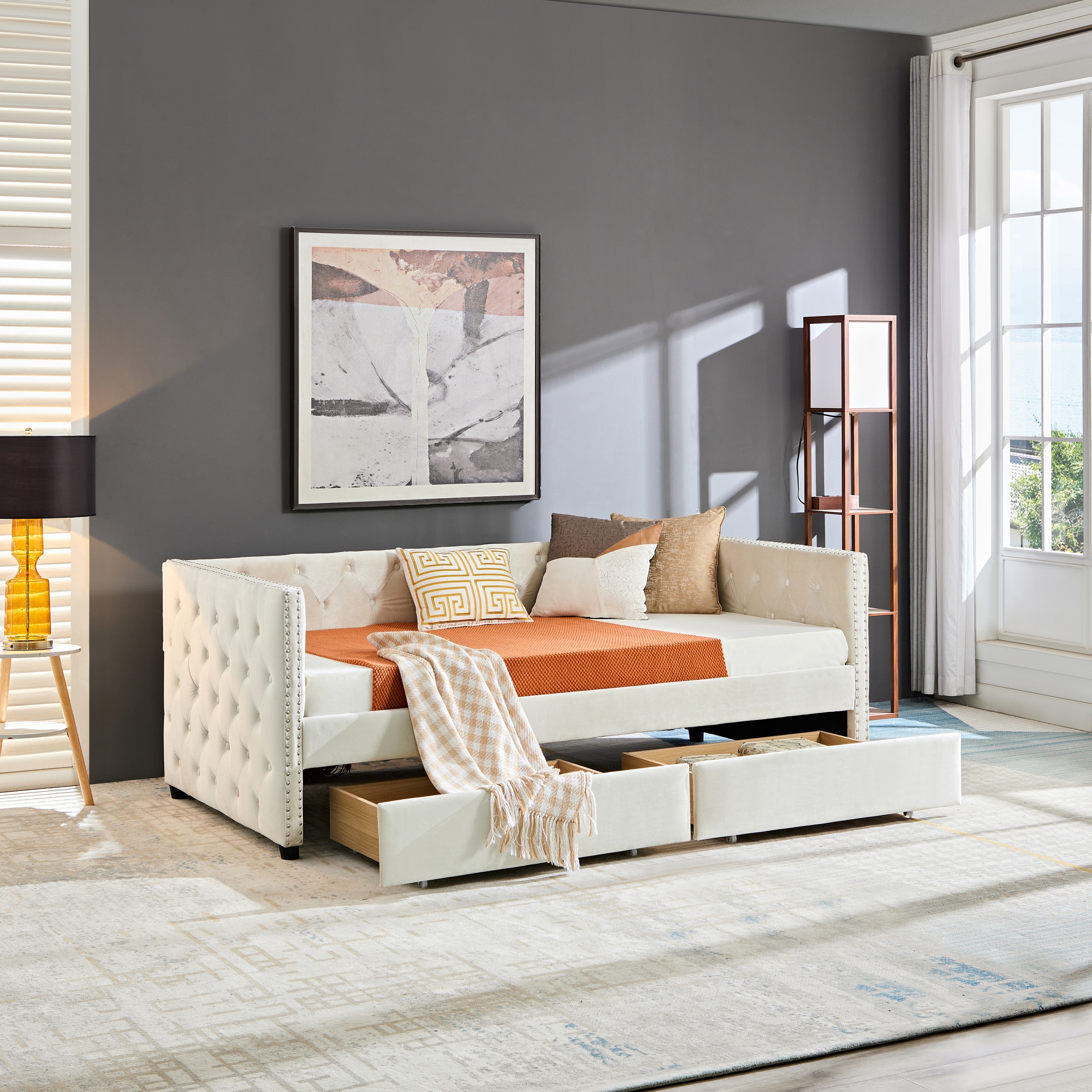 Twin Size Sofa bed with drawers modern velvet upholstered sofa bed Bed Bath Beyond 39818188