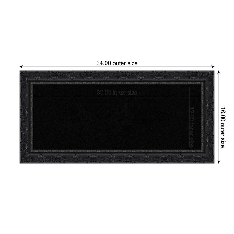 Filigree Gloss Black Framed Cork Board - Bulletin Board, Organization Board, Pin Board - Black - 34 x 16 in