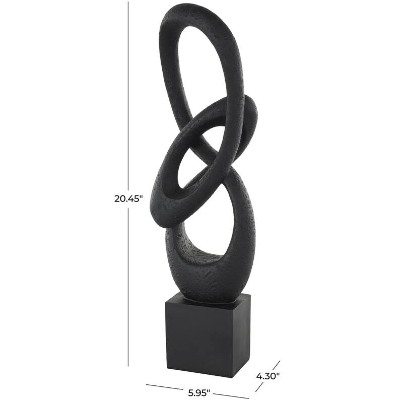 Polystone Abstract Intertwined Loop Decorative Sculpture with Block Base - Black - Roche River Decor