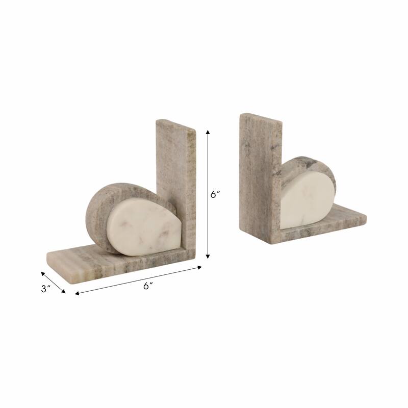 Modern Onyx and Marble Bookends - Set of 2, 6", Beige & Ivory - 6.0"