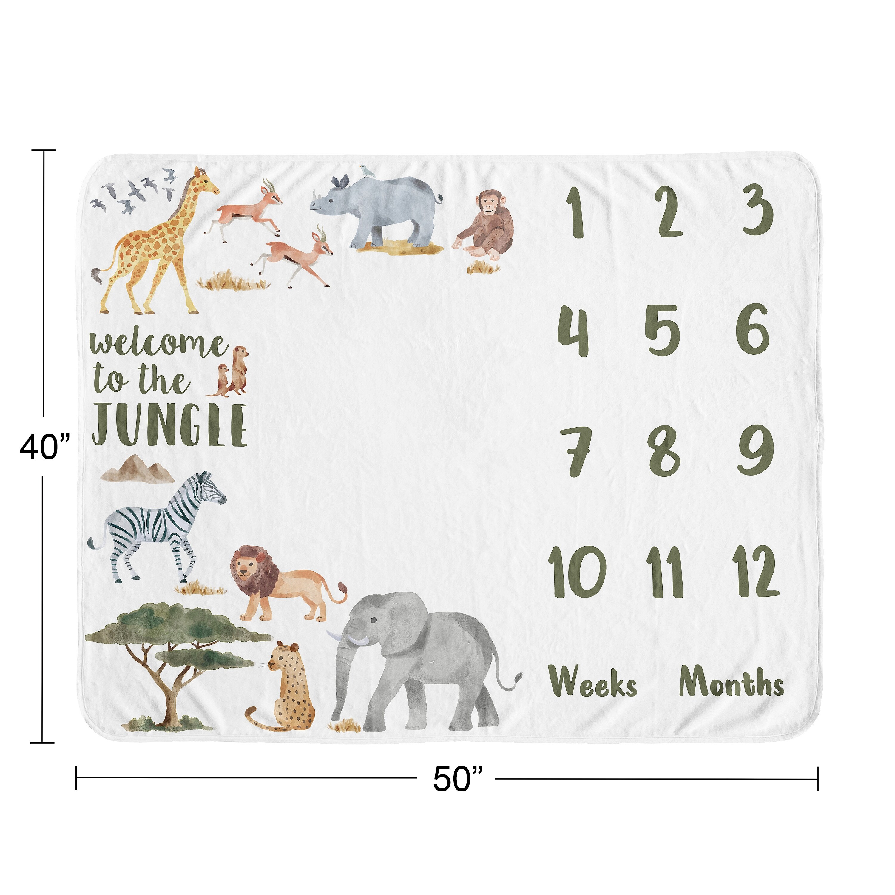 Sweet Jojo Designs Jungle Animals Milestone Blanket Monthly Newborn First Year Growth Mat Baby Shower Memory Hunter Green Yellow Grey Black White