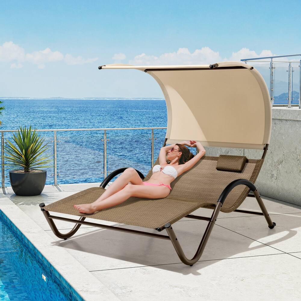 Outdoor Patio Double Chaise Lounge Chair - 72.8" D x 54.7" W x 64.6" H