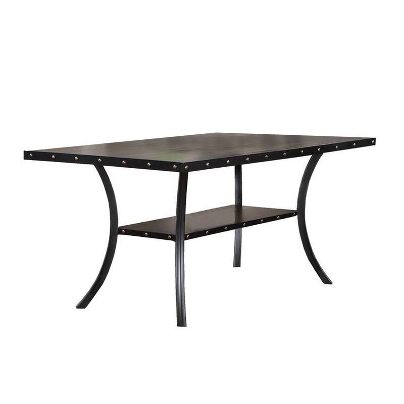 Sie 66 Inch Dining Table, Rectangular Nailhead Trim, Black Wood Finish