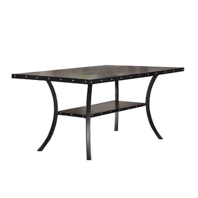Sie 66 Inch Dining Table, Rectangular Nailhead Trim, Black Wood Finish