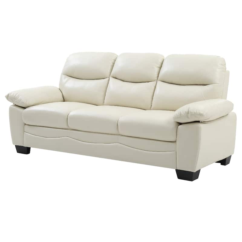Flared Arm Faux Leather Straight Sofa - 78" - Beige