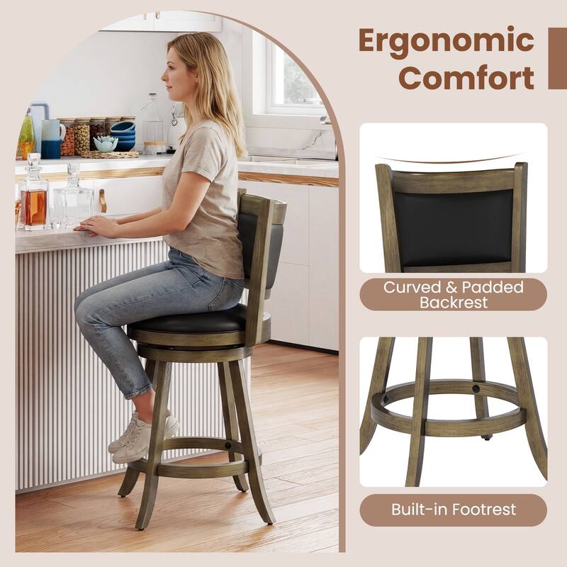 Gymax Swivel Bar Stools w/ Solid Rubber Wood Frame Set of 2 for