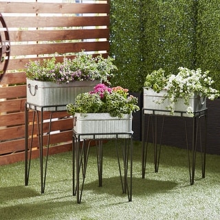 Set of 3 Farmhouse Iron Rectangular Planters with Handle