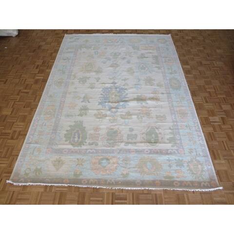 Hand Knotted Ivory Oushak with Wool Oriental Rug (9' x 12'5") - 9' x 12'5"