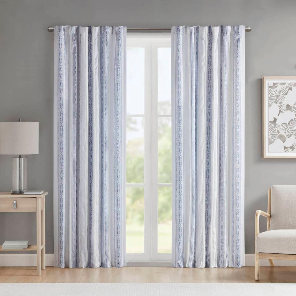 Poly Printed Curtain Panel with Tufted Stripe and Lining
