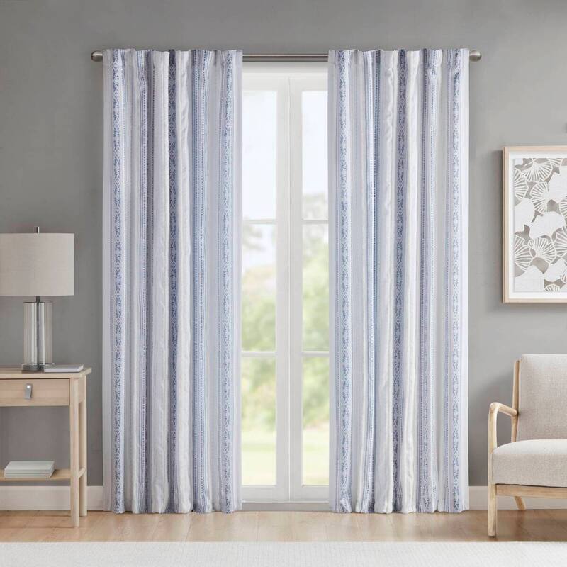 Poly Printed Curtain Panel with Tufted Stripe
