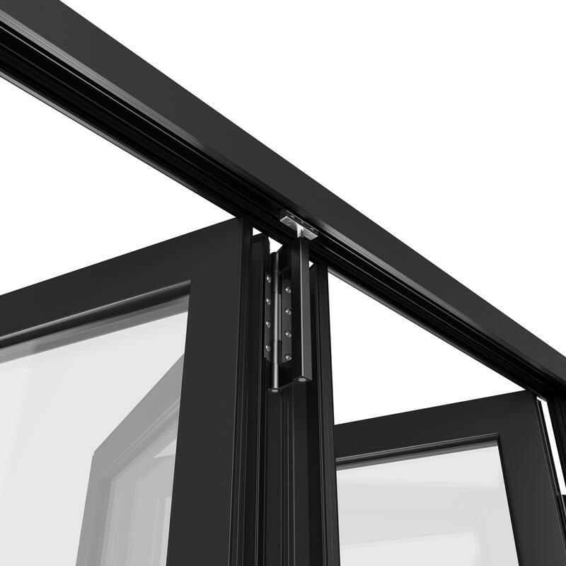 KaMic 192"×80" 6 Panels Aluminum Folding Door In Black,Folded Out From Dual Open Model #:FD6PBK19280-DO