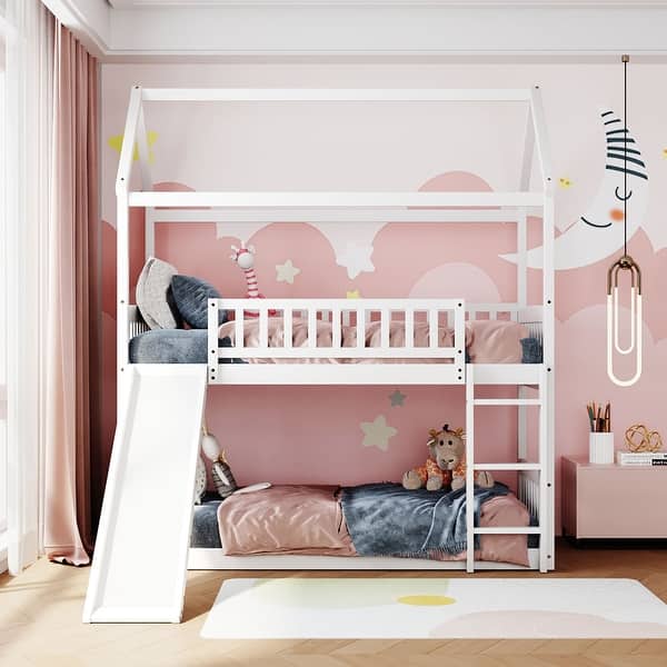 slide 2 of 12, Stylish and Playful Design Wood Bunk Bed with Maximized Storage Space and Safety Guaranteed, White White