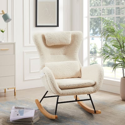Fabric Nursery Rocking Chair with High Back & PU Foam Cushion