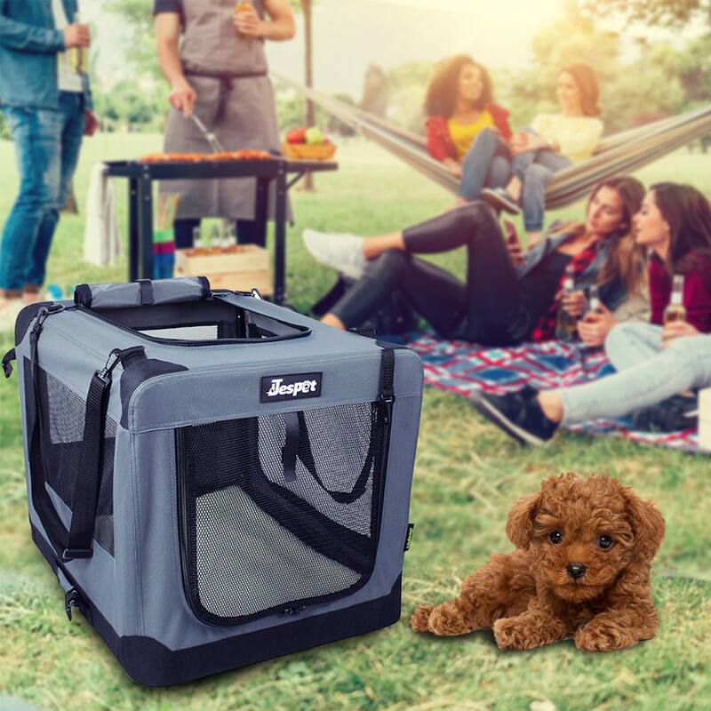 JESPET Indoor & Outdoor 3-Door Collapsible Soft-Sided Dog Crate