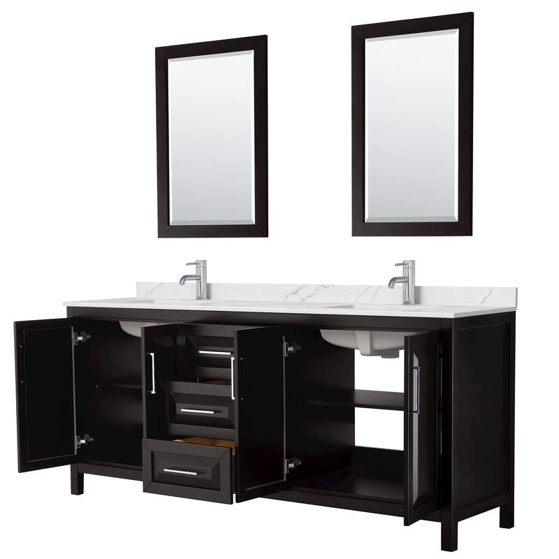 Daria 80-inch Double Vanity, Single Hole Quartz Top, 24-inch Mirrors