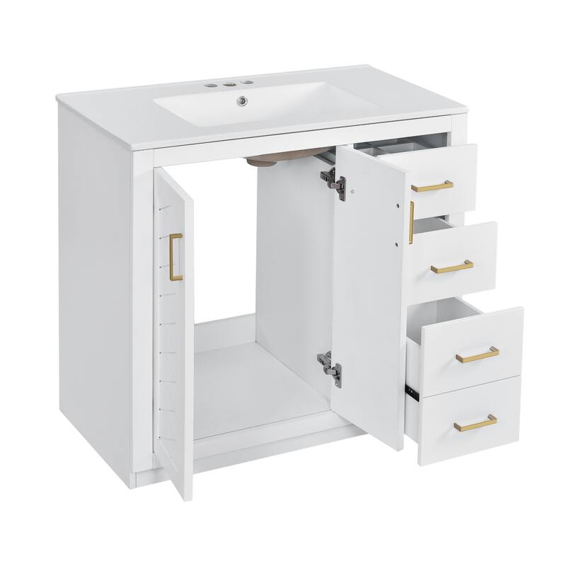 36'' Freestanding Bathroom Vanity with Sink, Solid Wood Frame, 3 Drawers