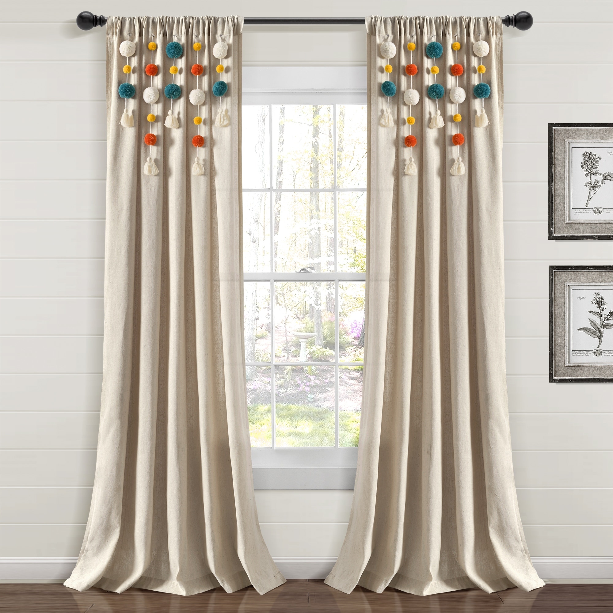 Lush Decor Boho Pom Pom Tassel Linen Window Curtain Panel (Single