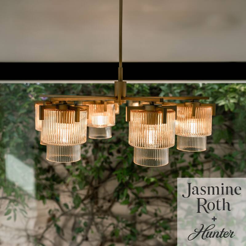 Hunter + Jasmine Roth Ontario Ribbed Glass Pendant Chandelier - Foyer, Dining Room, Kitchen Table or Island - Transitional, Glam