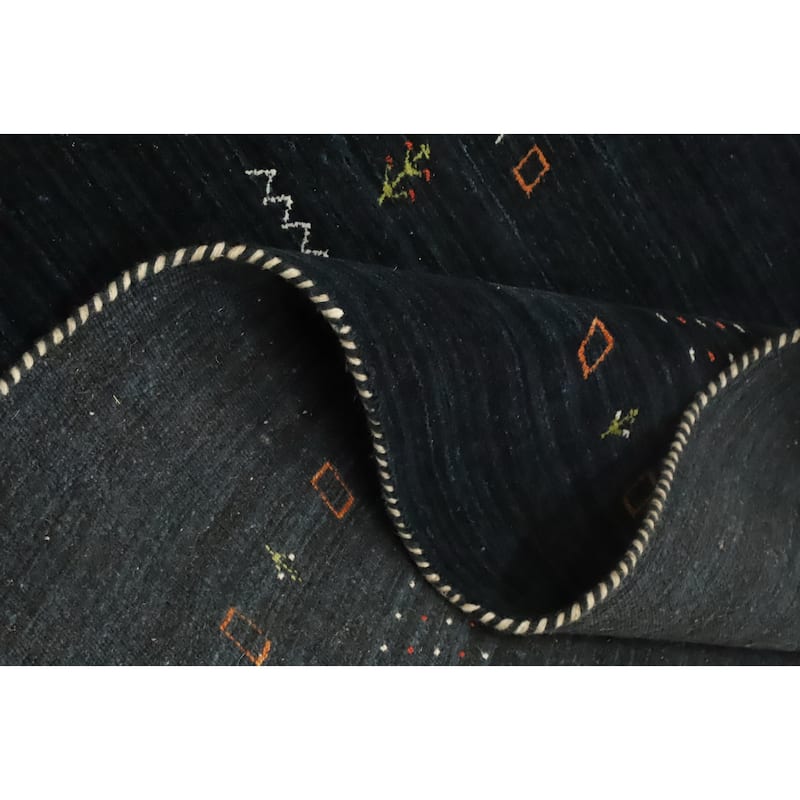 Hand Knotted Oriental 100% Wool Carpet Tribal Animal Pictorial Navy Blue & Blues Gabbeh Area Rug - 9' 8'' X 8' 3''