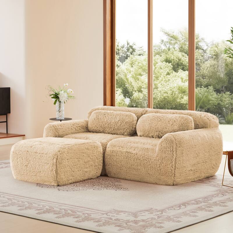 80" Boneless Couch L-Shaped Sofa for Living Room, Cloud Couch with Ottoman, Sectional Deep Seat Couches with Throw Pillows