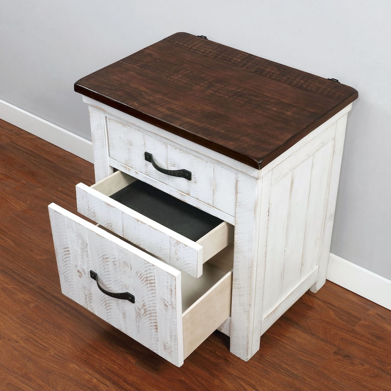 Ynez Farmhouse White Pine 4-Piece Panel Bedroom Set with USB Port by Furniture of America