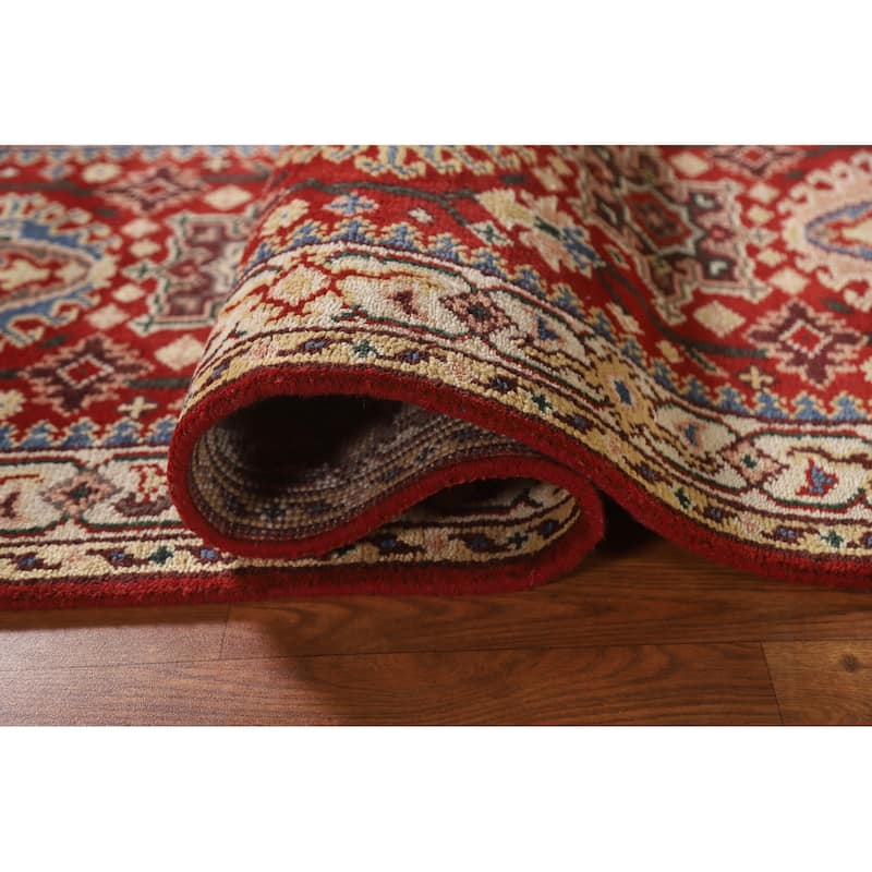 Geometric Red Kazak Indian Runner Rug Handmade Wool Carpet - 2'5"x 7'10"