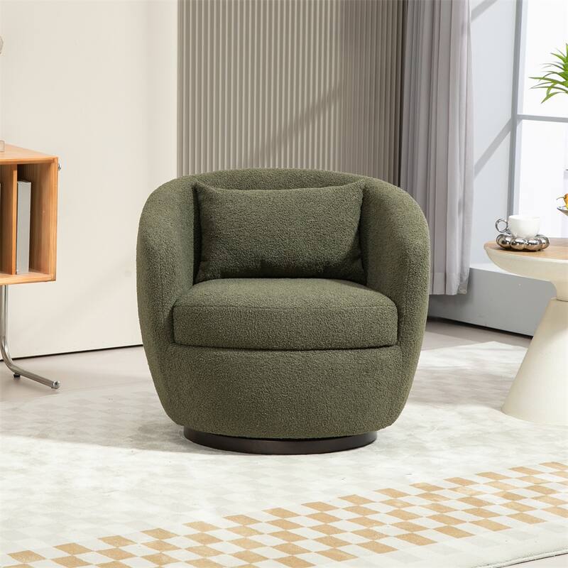 Upholstered Swivel Barrel Armchair with Storage and Metal Base