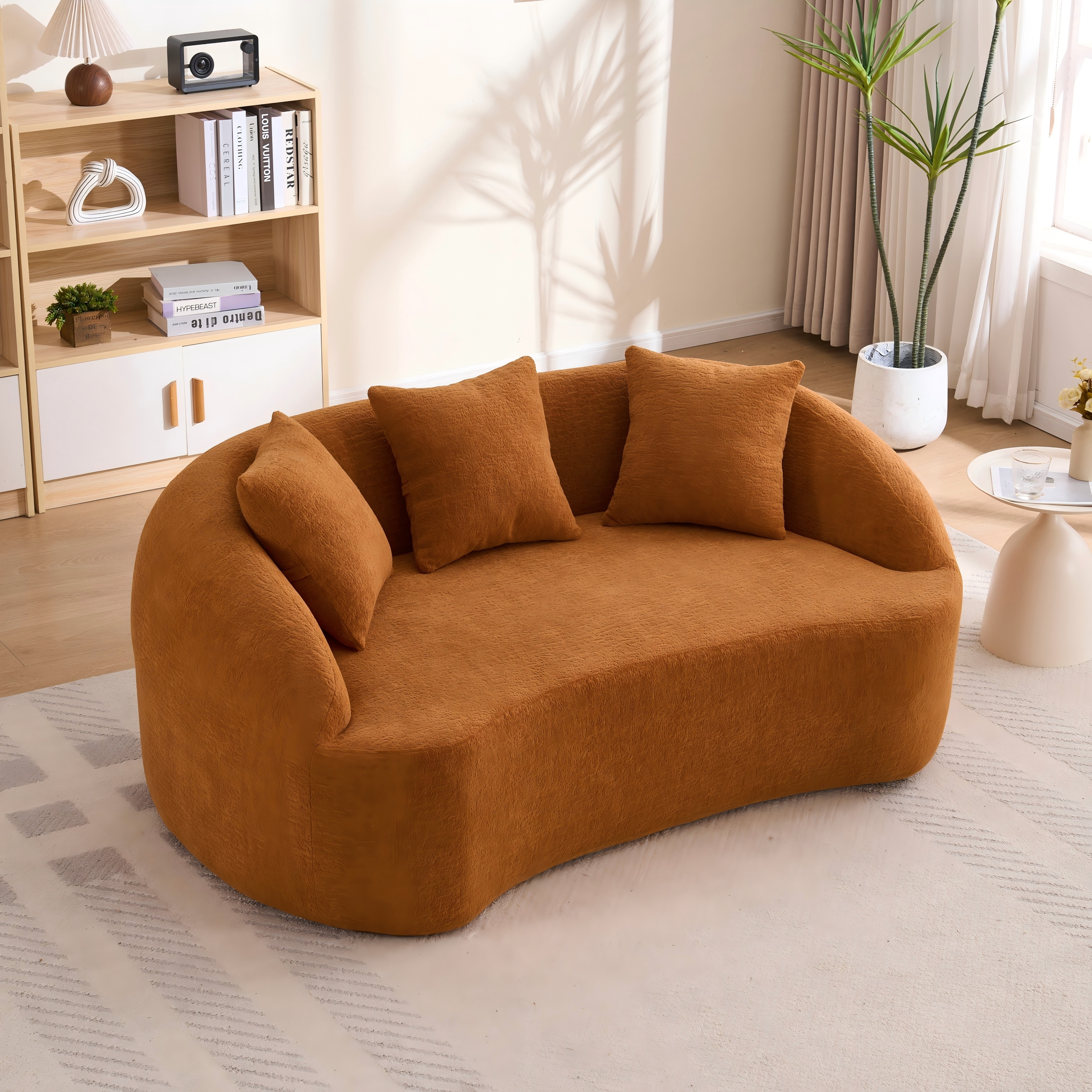 Orange Loveseat Sofa Couch Sleeper Sofa Couch with 3 Pillows, Luxurious Upholstered 2-Seater Sofa Couch