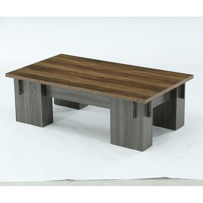 55-Inch Farmhouse Rectangle Coffee Table for Living Room - Rustic Brown & Gray