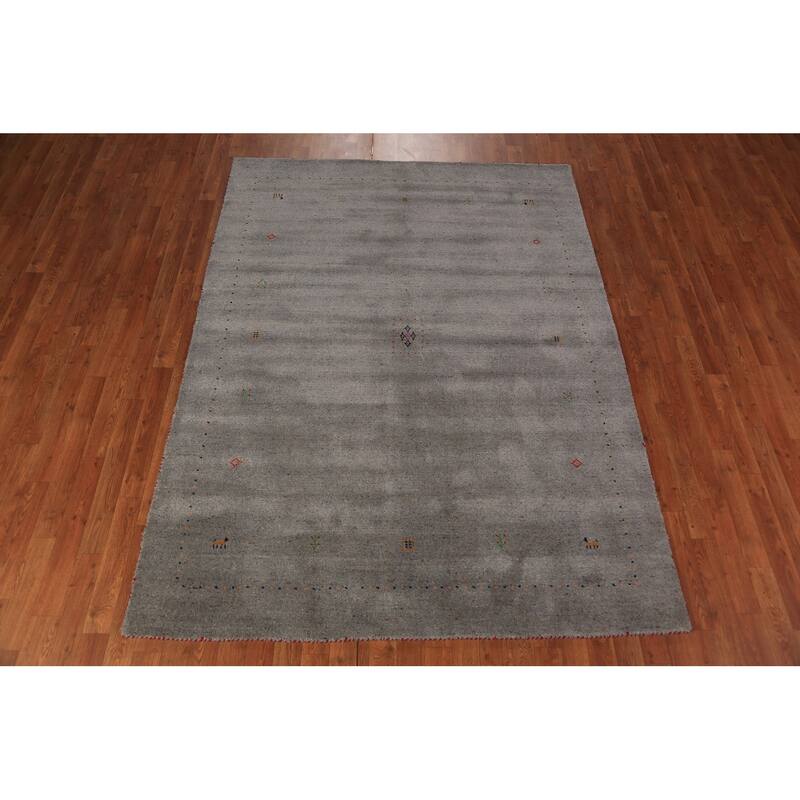 Tribal Gabbeh Oriental Area Rug Handmade Grey Wool Carpet - 5'9" x 7'8"