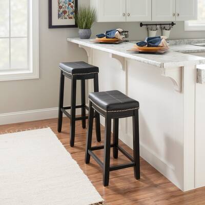Linon Willamette Backless Black Faux Leather Bar Stool