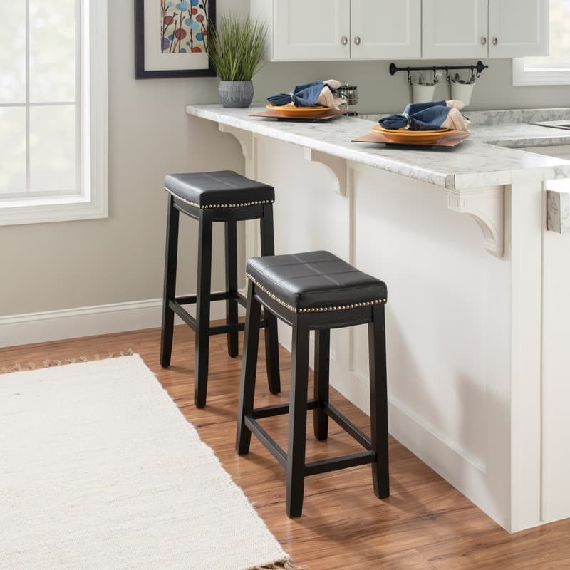 Linon Willamette Black Faux Leather Backless Counter Stool