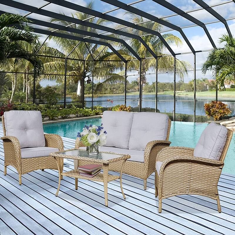 Gymojoy 4-piece Outdoor Sofa Chair Table Set with Cushion