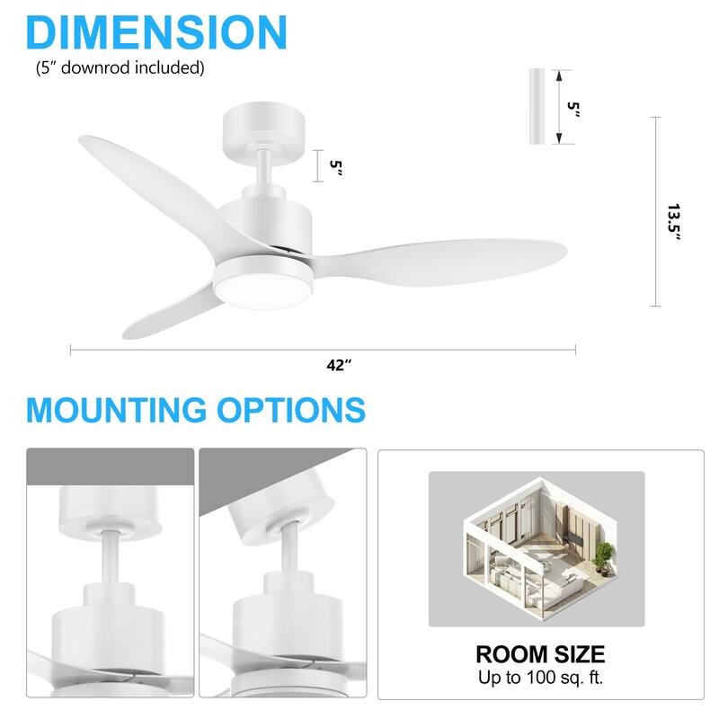 52"/42" Black/Gold LED Ceiling Fan with Lights Remote(3-Blade)