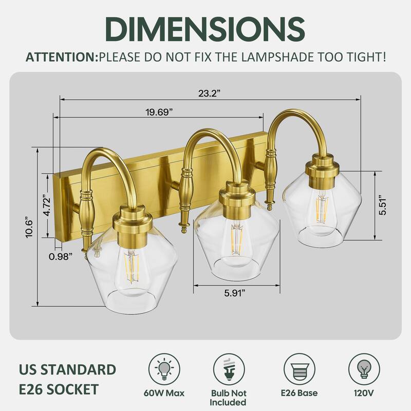 Modern 3/4-Light Bathroom Vanity Light in Black/Gold Finish