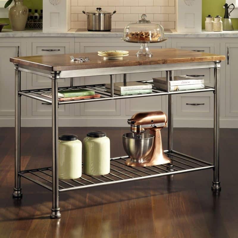 Classic French Style Hardwood Butcher Block Top Metal Kitchen Utility Table - 52W x 25D x 36H in.