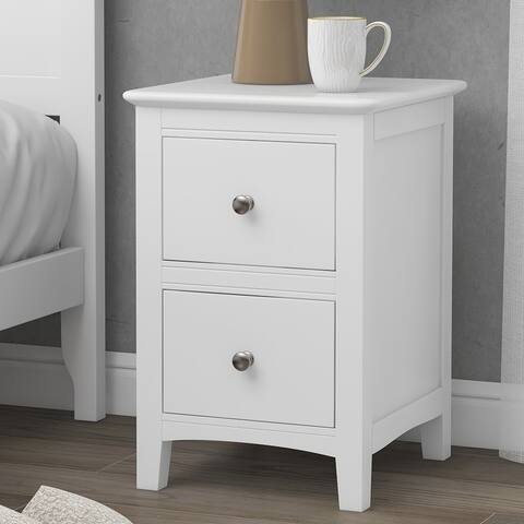 Nestfair White Wood Nightstand End Table with 2 Drawers