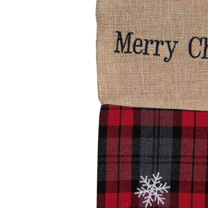 Plaid Merry Christmas Reindeer Stocking - 19" - Red and Green