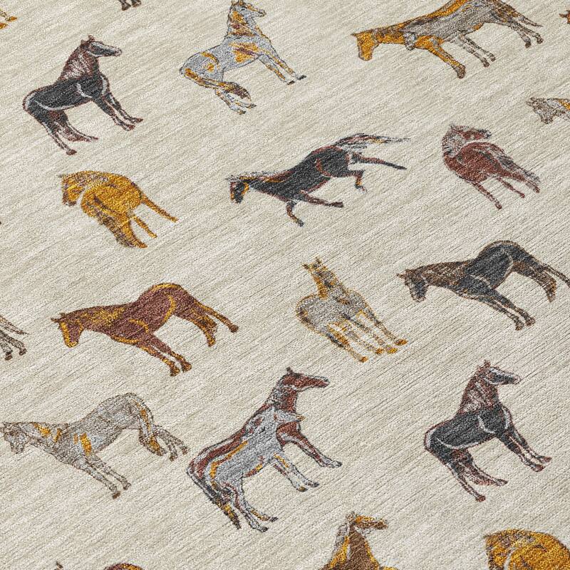 Machine Washable Indoor/ Outdoor Horses Chantille Rug