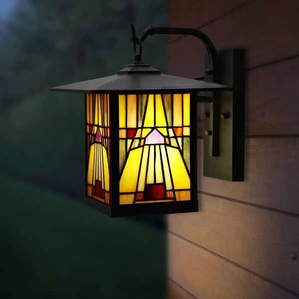 Bawe Red Stained Glass Oil Rubbed Bronze Light Fixture by