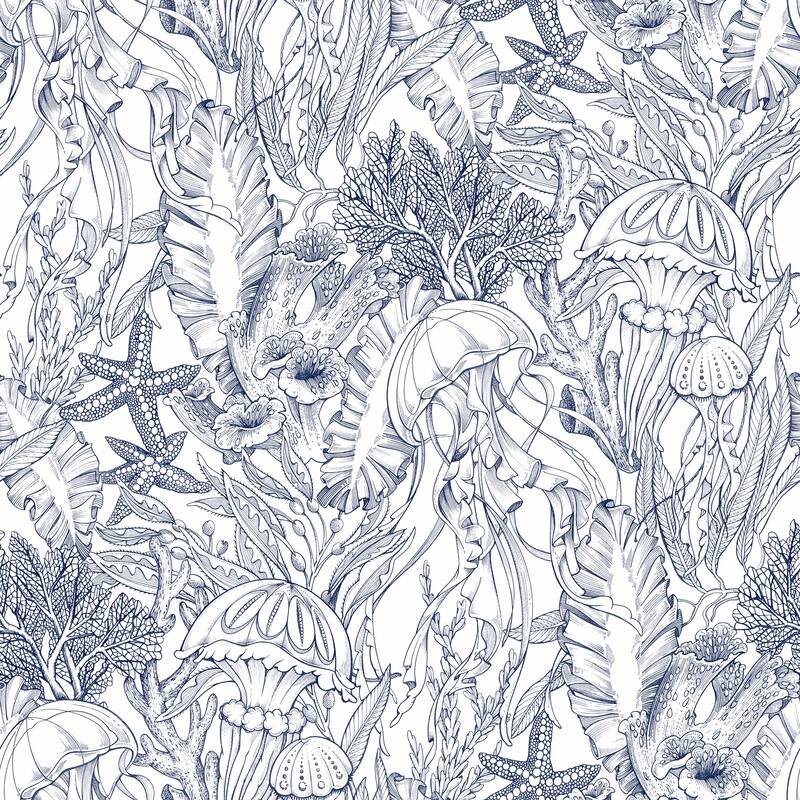 NuWallpaper Under the Sea Navy Blue Peel and Stick Wallpaper - N/A