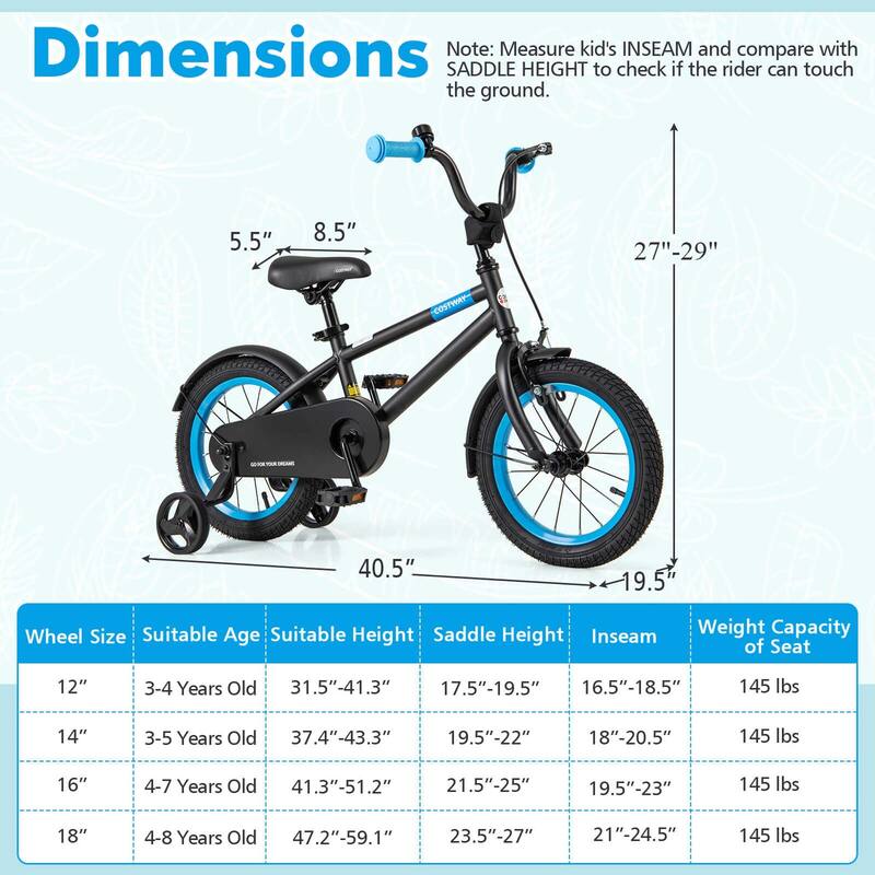 Costway 14" Kids Bike with Adjustable Saddle Handlebar Removable
