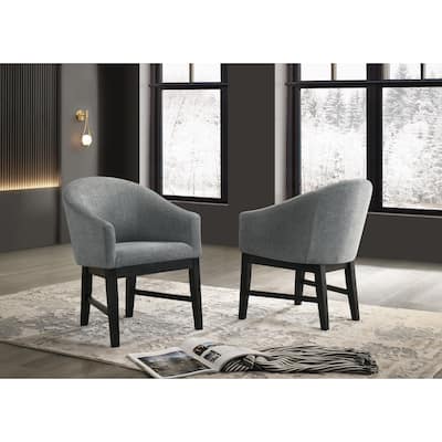Haven Set Of 2 Gray Fabric Barrel Dining Chair With Black Finish Legs