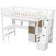 preview thumbnail 28 of 32, Solid Wood Twin Size Loft Bed w/ Built-in Desk, High LED Loft Bed w/Storage Shelves, Cabinets & Staircase, Full-Length Guardrail