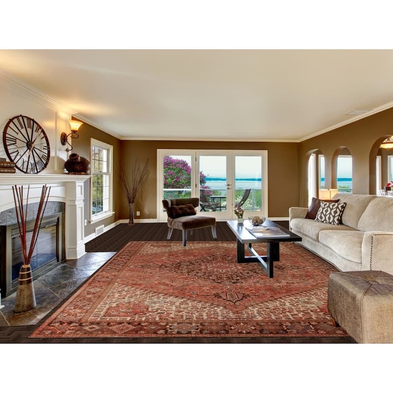 Orange Heriz Persian Vintage Area Rug Handmade Medallion Wool Carpet - 9'7"x 13'0"