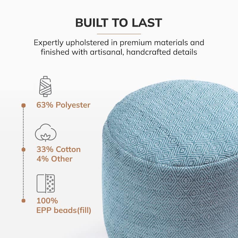 Jani 22-inch Terracotta Pouf - Handcrafted Handmade Round Ottoman for Seating, Footrest, Home Decor for Living Room, Bedroom