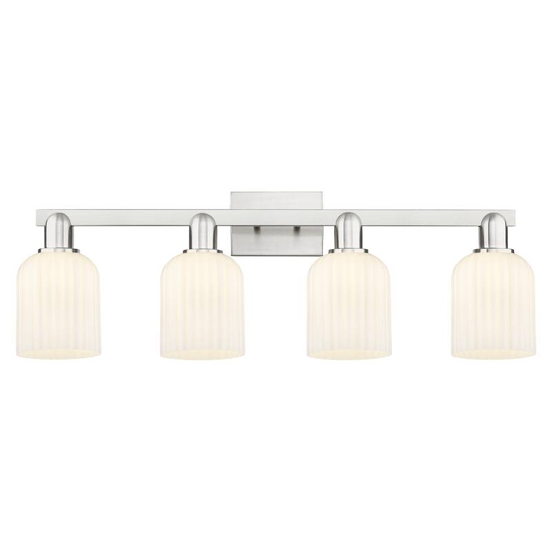 Innovations Lighting Downtown Urban - Bridal Veil - 4 Light 32" Bath Vanity Light - Brushed Satin Nickel, Gloss White