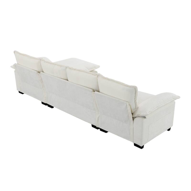 Chenille Upholstered Sectional Sofa with Chaise and Storage Pockets, 5 Seat Lounge Cloud Couch L-shaped Recliner Couches