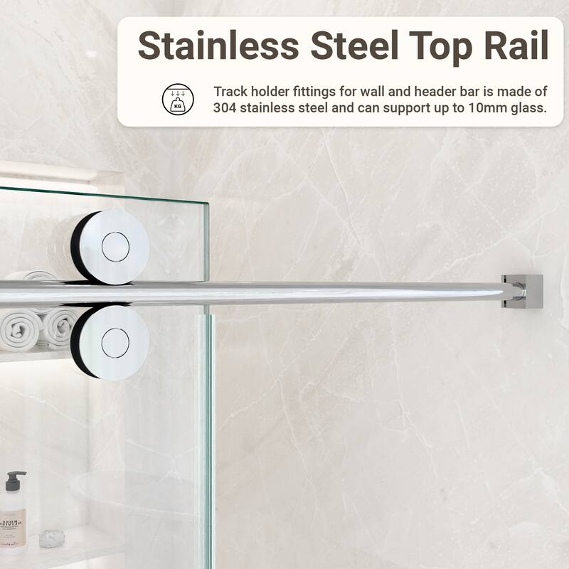 GDFStudio - Modern America Design Frameless Single Sliding Shower Door with 5/16" SGCC Tempered Glass & Stainless Steel Hardware