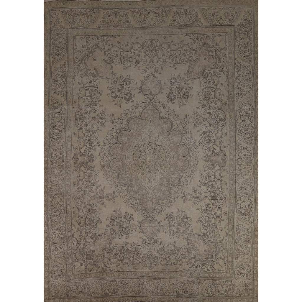 Tabriz Persian Vintage Rug Hand-Knotted Traditional Wool Carpet - 9'6" x 12'4"